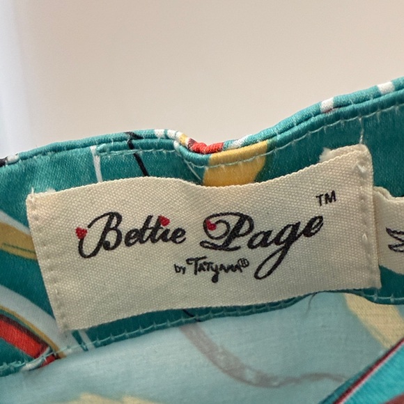 Bettie Page Turquoise Bicycle Print Dress - Picture 2 of 6